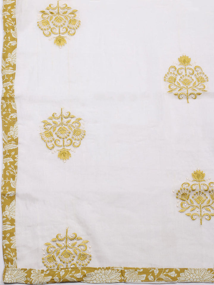 Printed Cotton Blend Unstitched Suit With Pant &amp; Dupatta