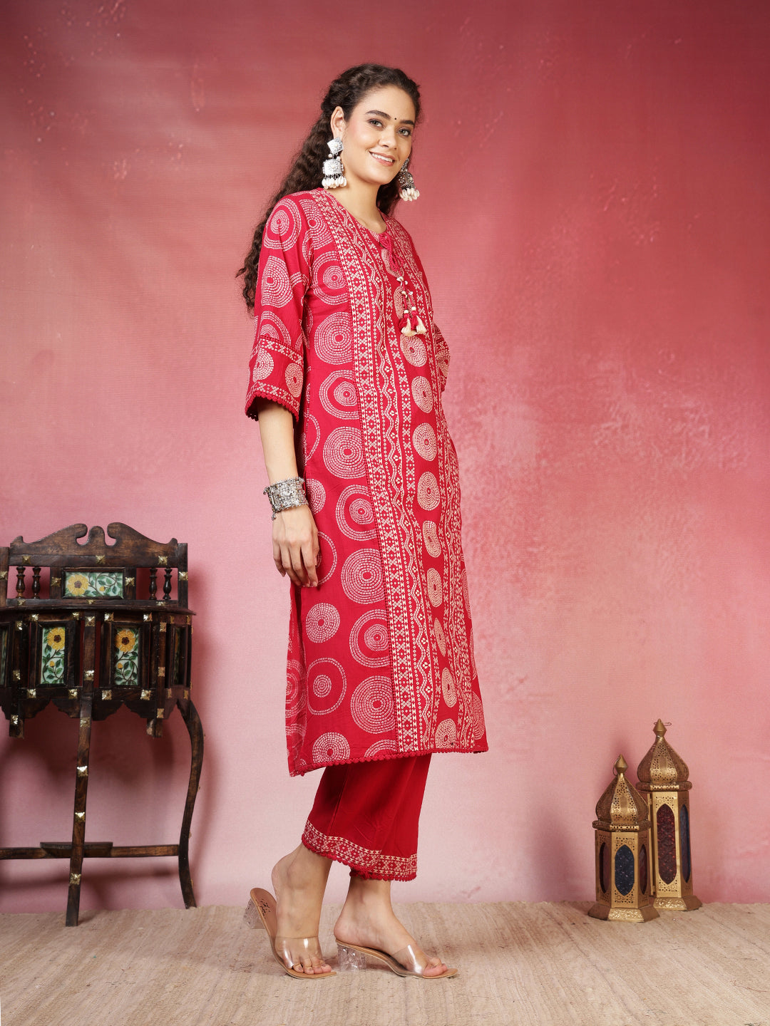 Printed Cotton Blend Kurta With Pants & Dupatta