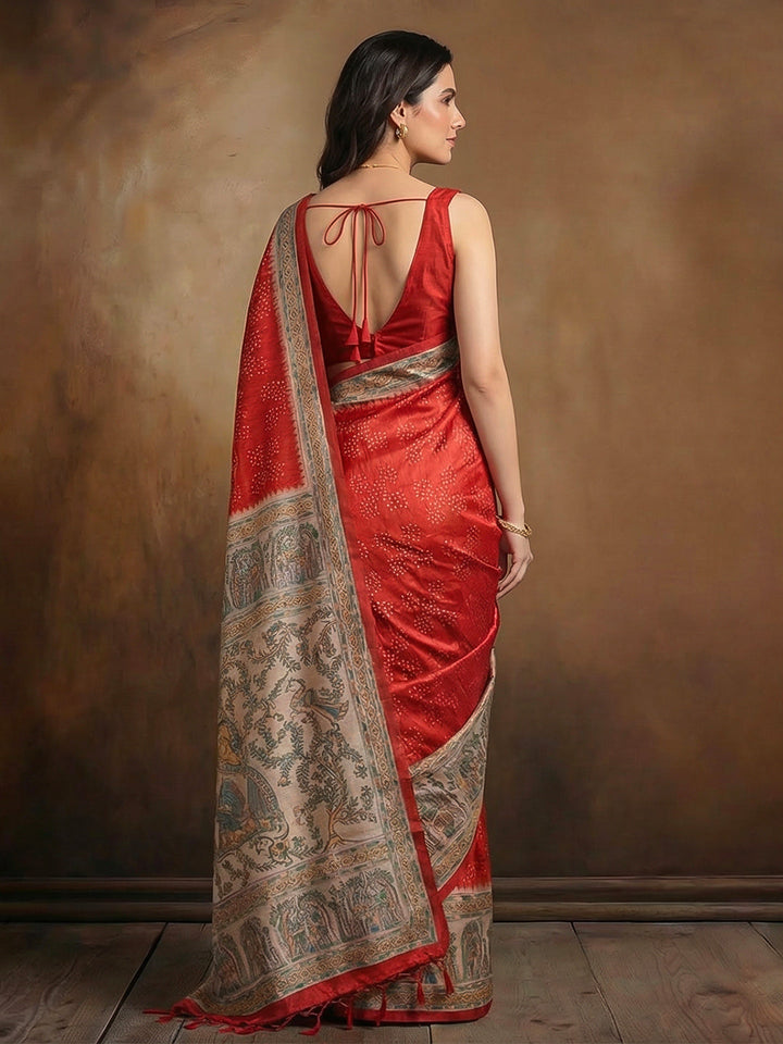 Printed Tussar Silk Saree