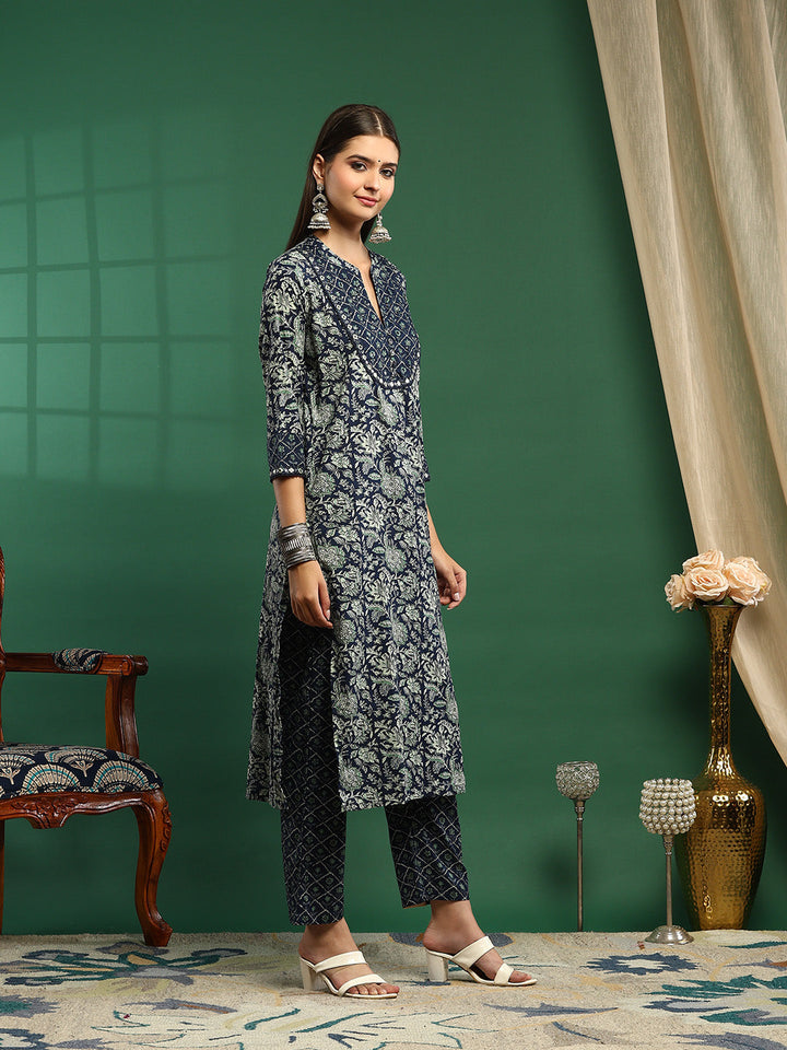 Printed Cotton Blend Kurta With Pant &amp; Dupatta