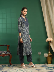 Printed Cotton Blend Kurta With Pant & Dupatta