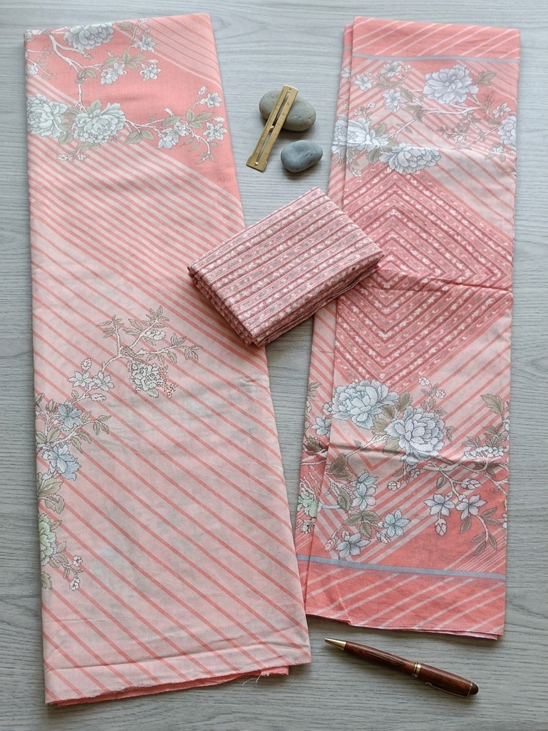 Printed Cotton Blend Unstitched Suit With Pant &amp; Dupatta
