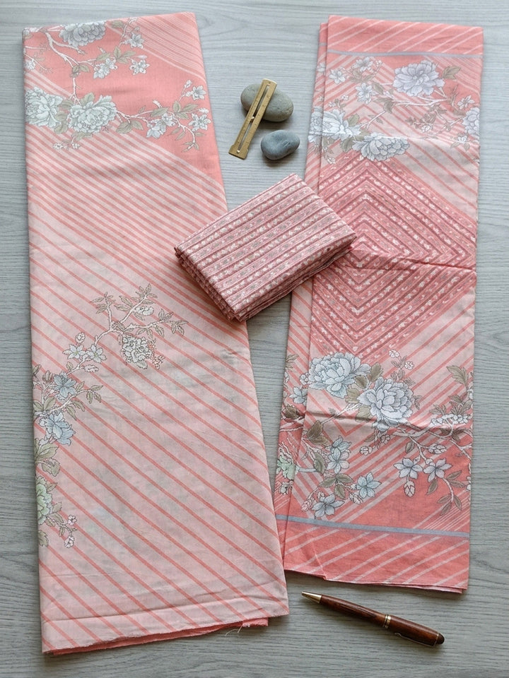 Printed Cotton Blend Unstitched Suit With Pant &amp; Dupatta