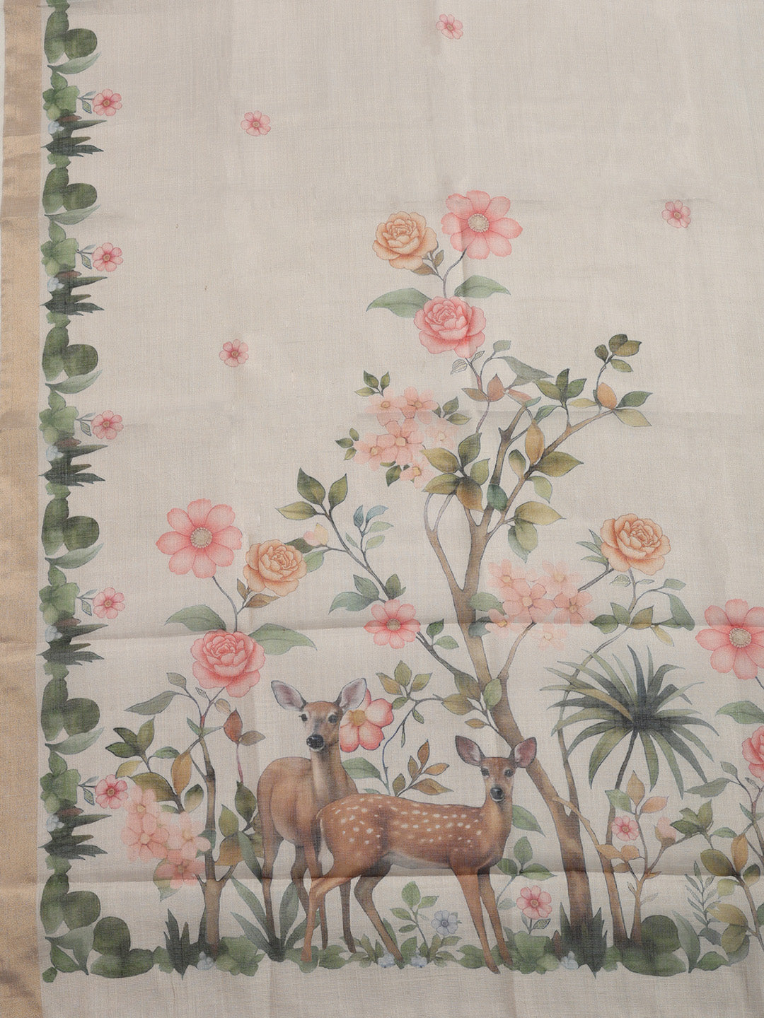 Printed, Linen Blend Unstitched Suit With Pant &amp; Dupatta