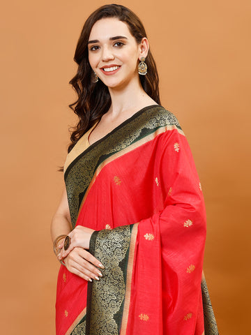 Zari Border Booti Handloom Woven Saree