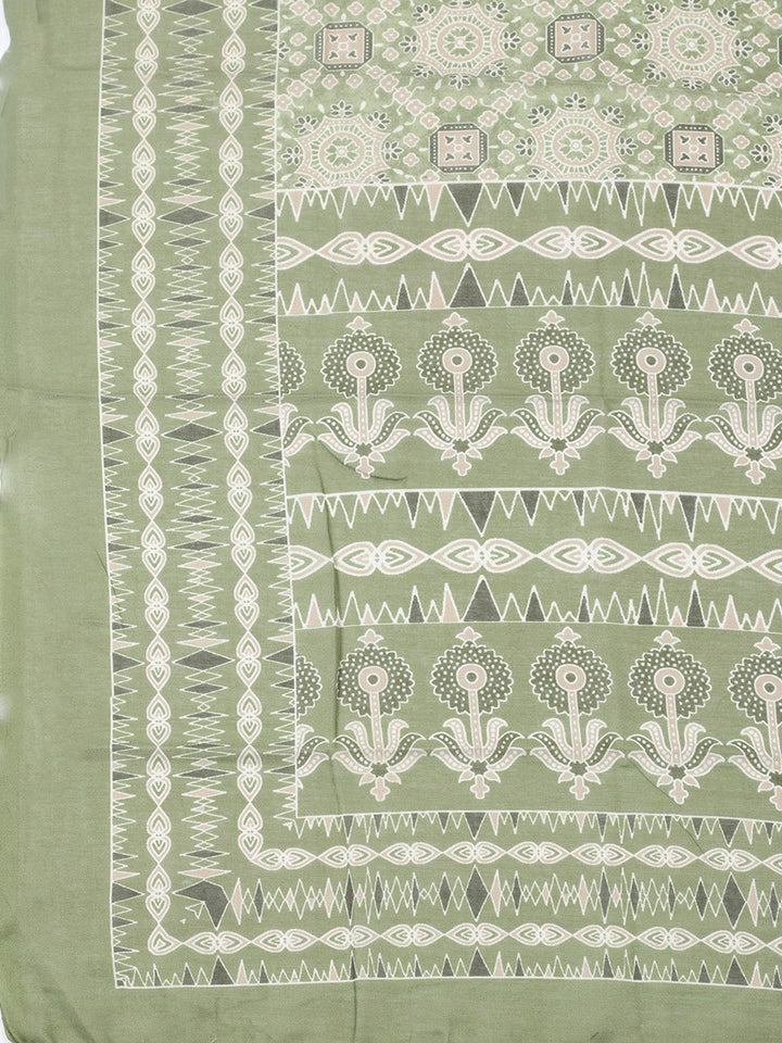 Printed Cotton Blend Unstitched Suit With Pant &amp; Dupatta