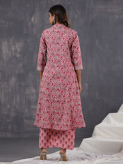 Floral Printed Cotton Blend  Kurta With Pants