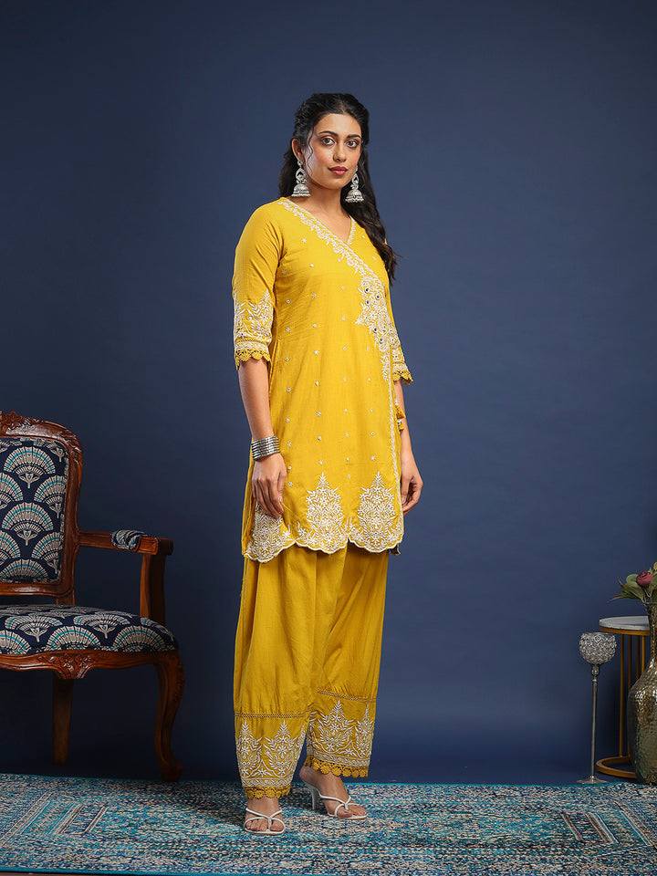 Embroidered Cotton Kurta With Pant &amp; Dupatta