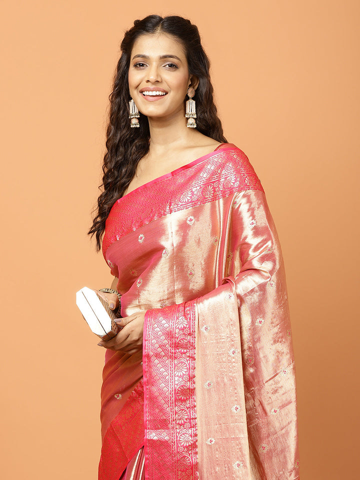 Plain Zari Border Banarasi Woven Saree