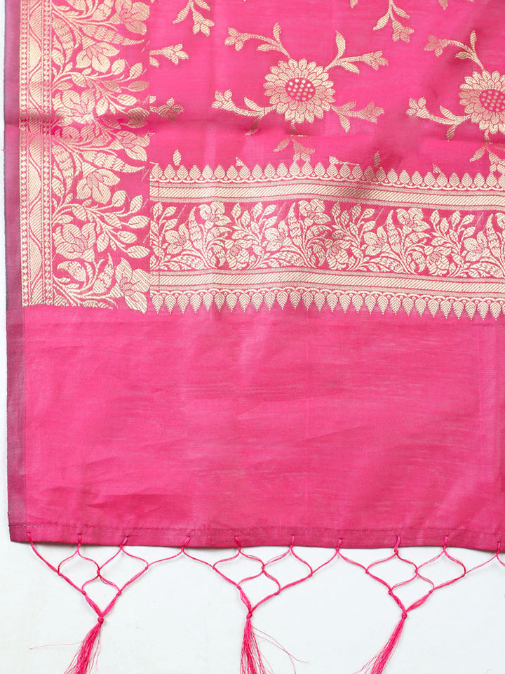 Woven Design Chanderi Unstitched Suit With Pant Dupatta