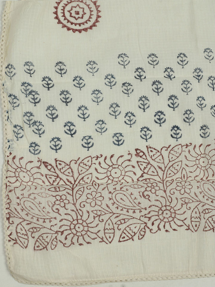 Printed Cotton Unstitched Suits Printed Suit With Pant &amp; Dupatta