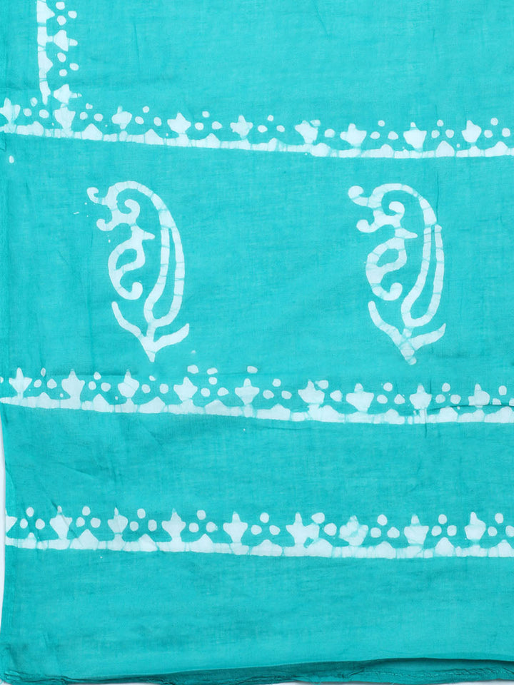 Printed Cotton Blend Unstitched Kurta With Pant &amp; Dupatta