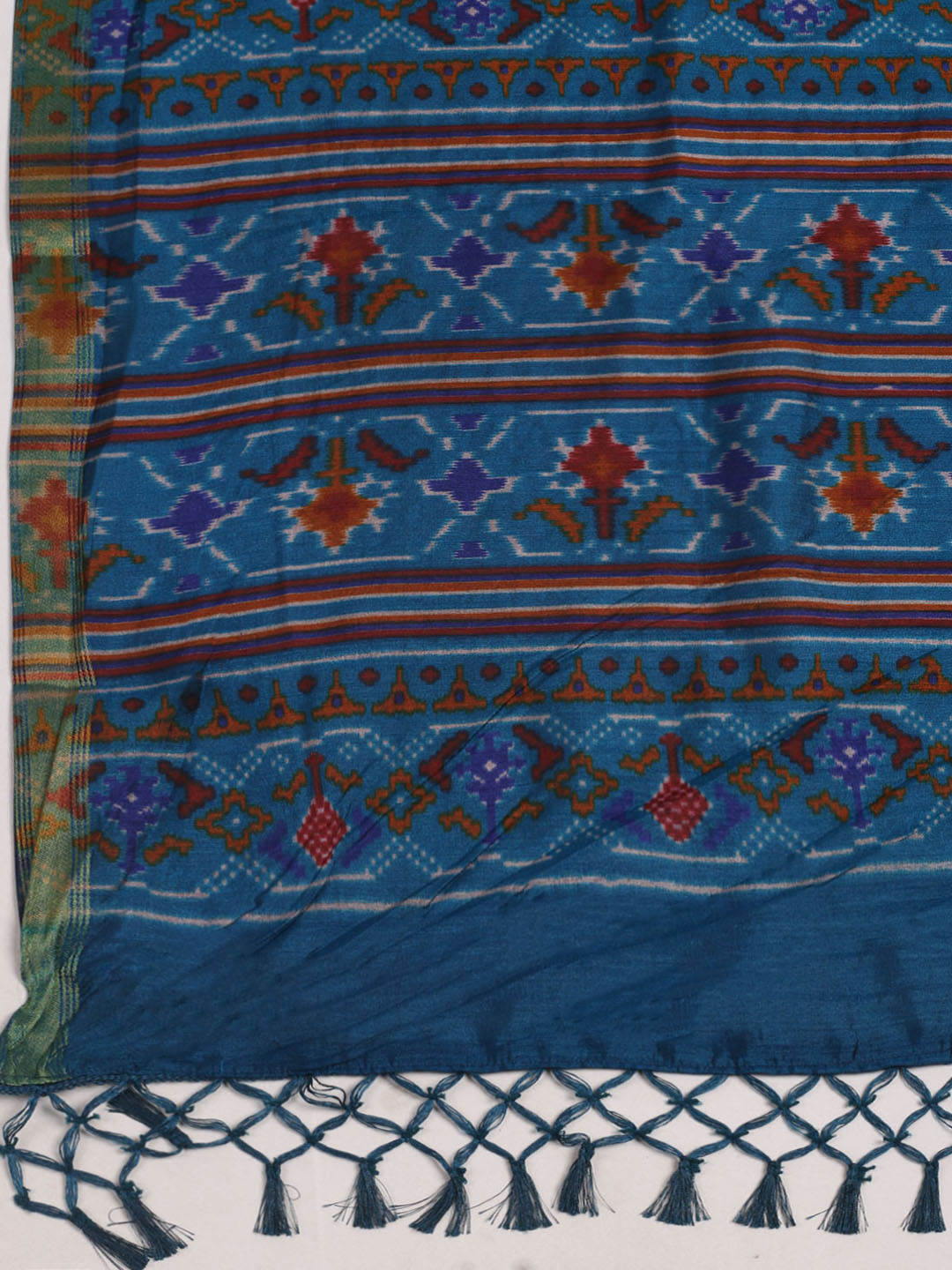 Printed Art Silk Unstitched Kurta With Pant &amp; Dupatta