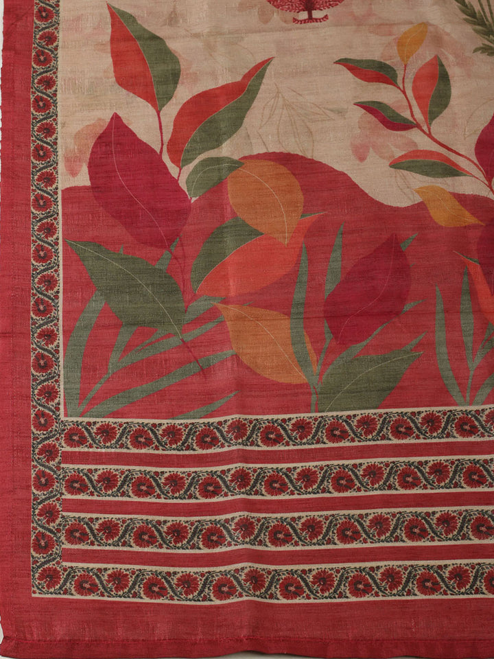 Embroidered Tussar Unstitched Suit With Pant &amp; Dupatta