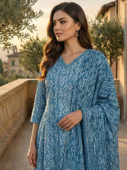 Printed Cotton Blend Suit With Pant & Dupatta