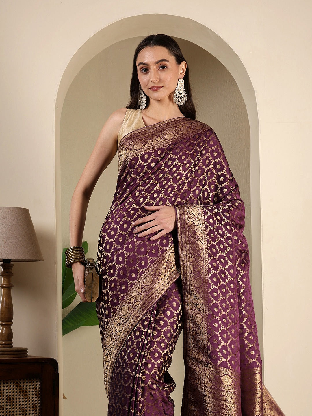 Woven Design Satin Saree