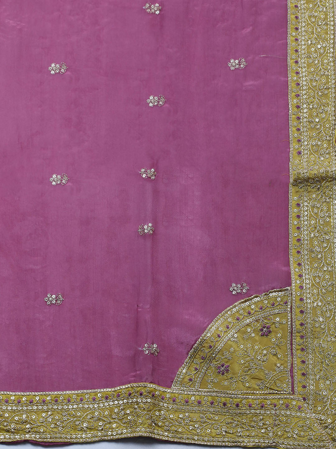 Embroidered Chanderi Unstitched Suit With Pant &amp; Dupatta
