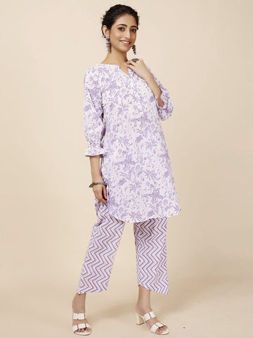 Floral Printed Cotton Kurti With Pants