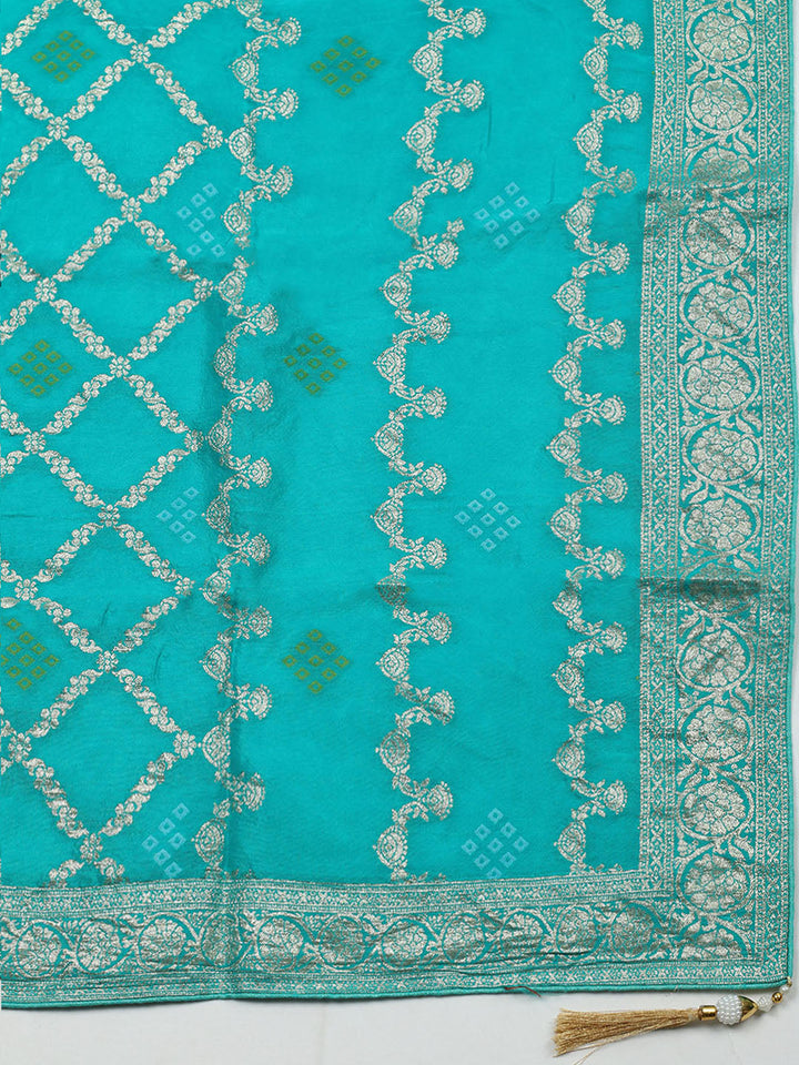Embroidered Chanderi Unstitched Suit With Pant &amp; Dupatta