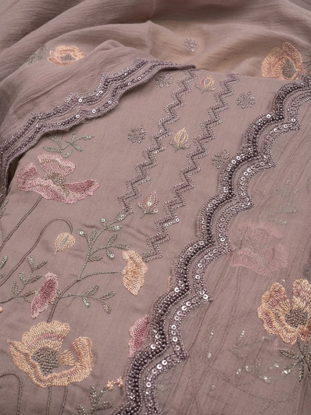 Lavender Chanderi Printed Unstitched Dress Material