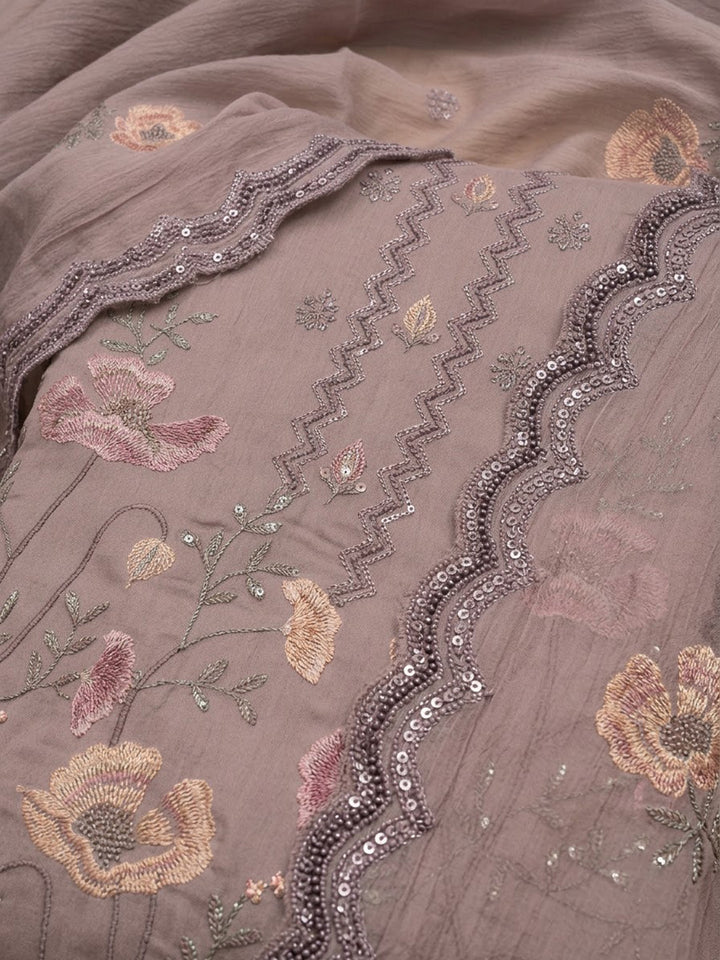 Lavender Chanderi Printed Unstitched Dress Material