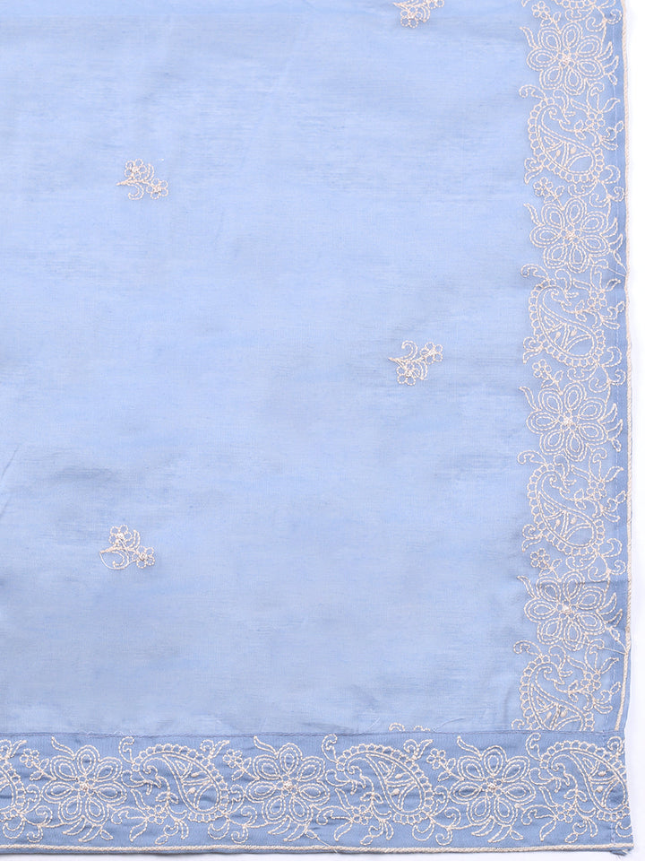 Embroidered Cotton Blend Unstitched Suit With Pant &amp; Dupatta