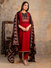 Printed Cotton Blend Kurta With Pants & Dupatta