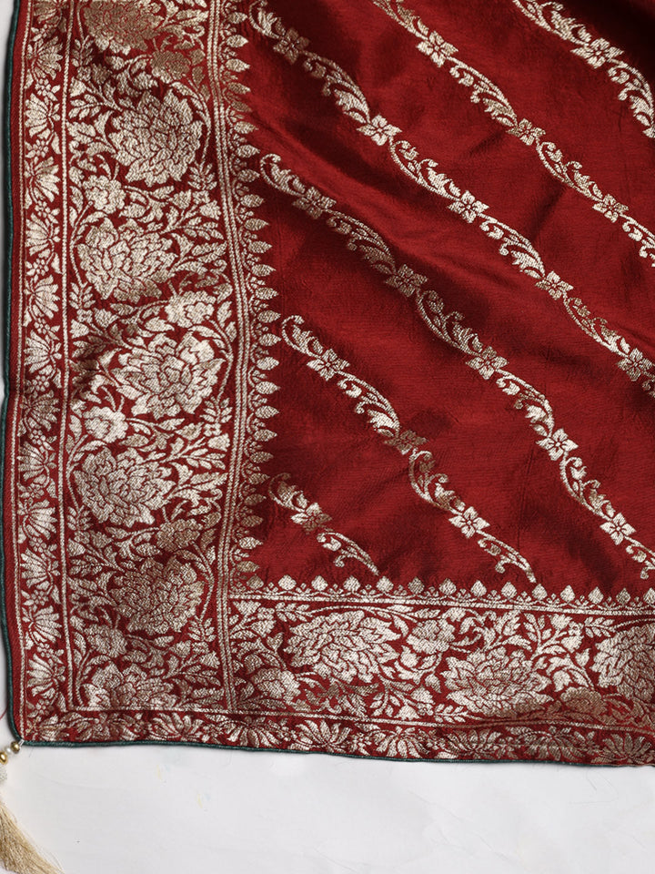 Zari Embroidered Chanderi Unstitched Suit With Dupatta