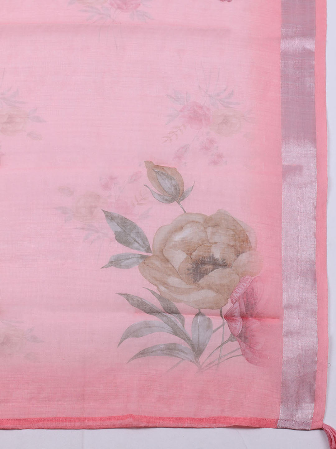 Embroidered Linen Blend Unstitched Suit With Pant &amp; Dupatta