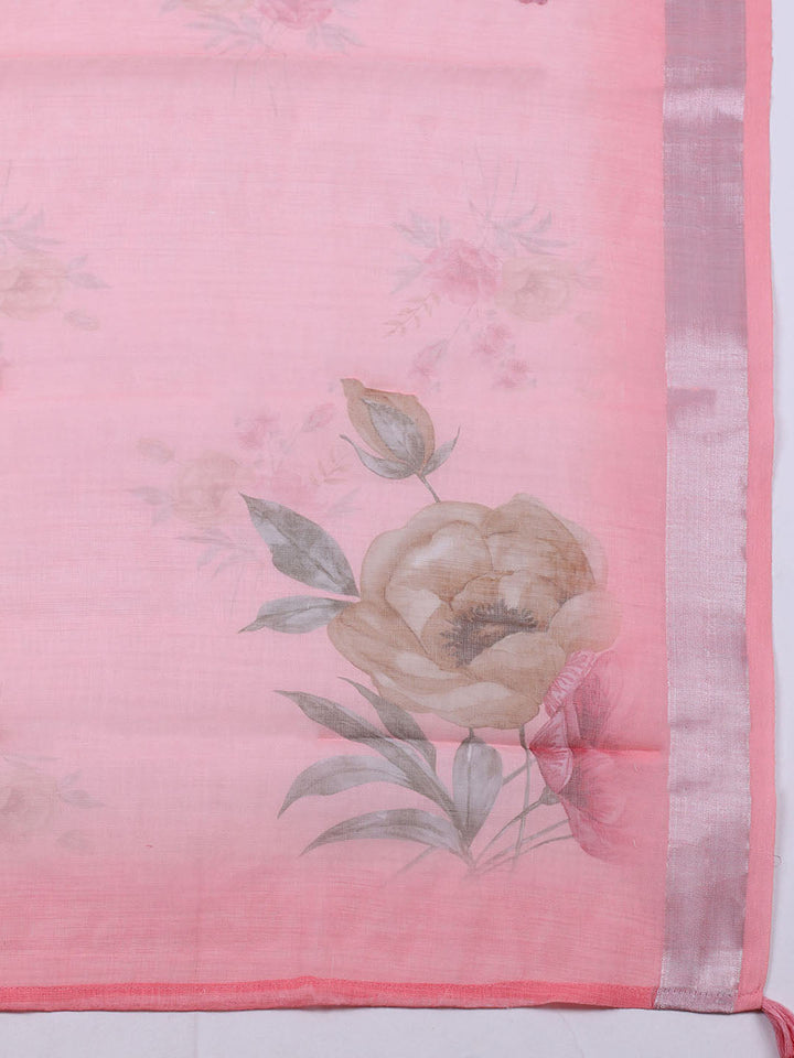 Embroidered Linen Blend Unstitched Suit With Pant &amp; Dupatta