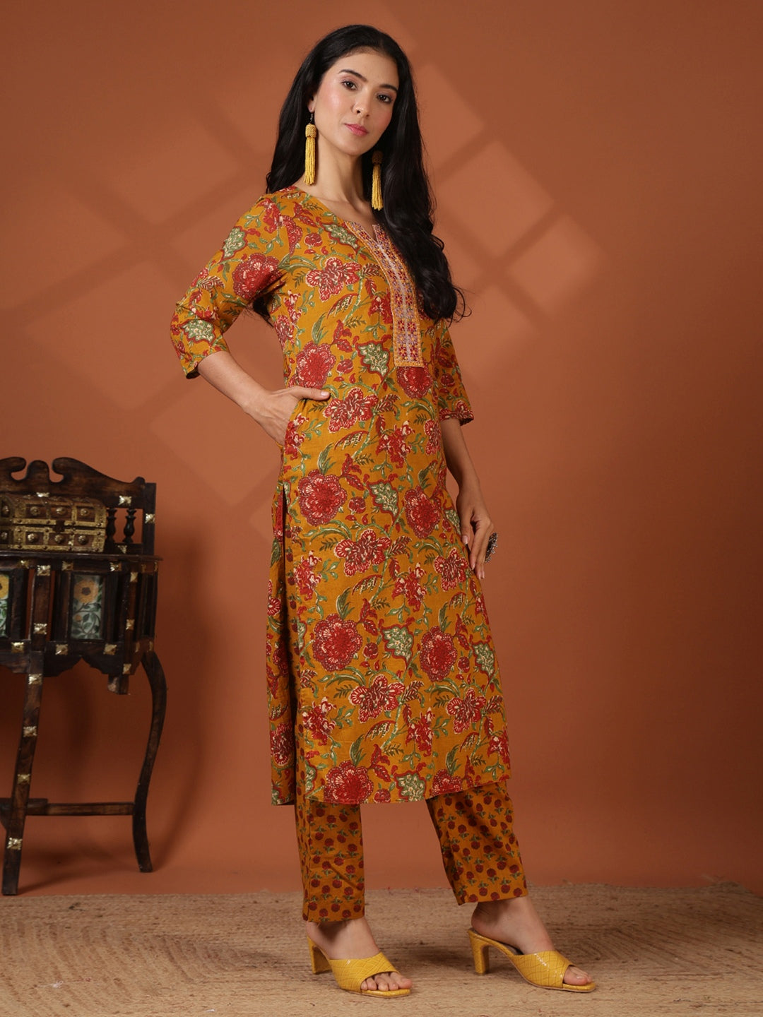 Printed Cotton Blend Kurta With Pant &amp; Dupatta