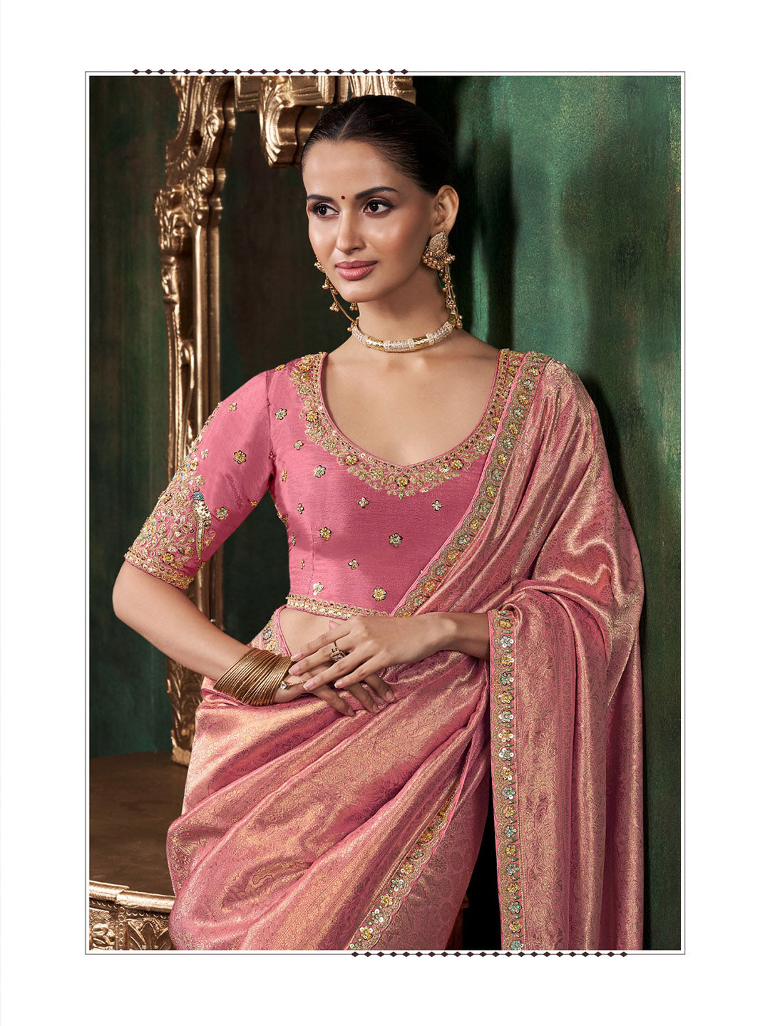 Woven Design &amp; Embroidered Border Art Silk Saree