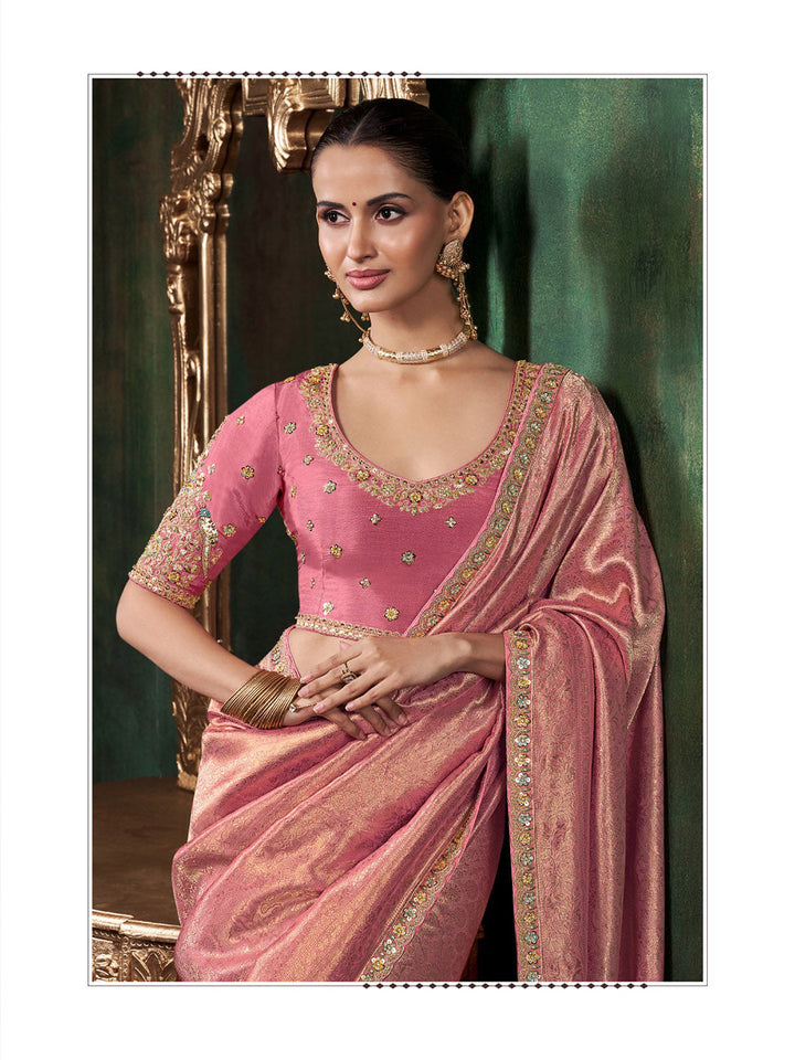 Woven Design &amp; Embroidered Border Art Silk Saree
