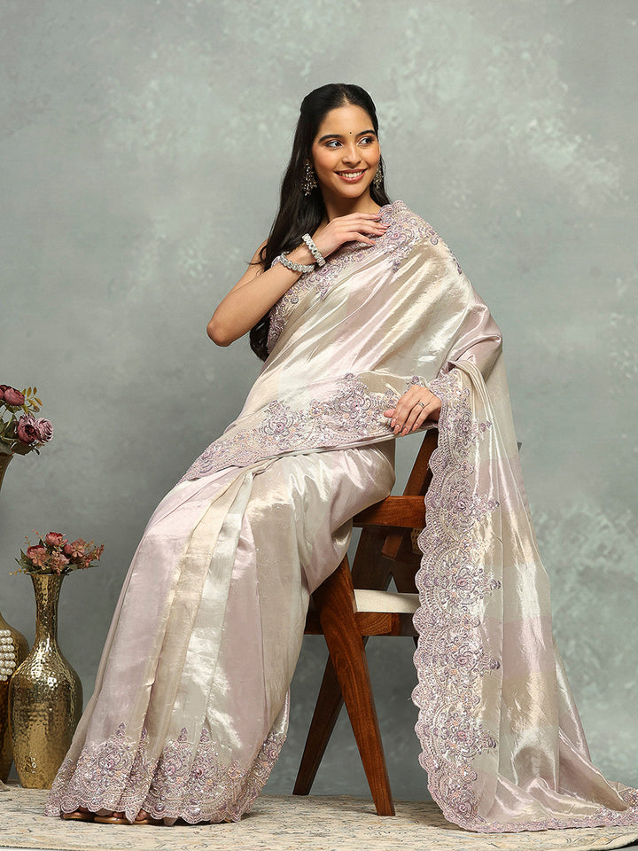 Zari Jaal &amp; Sequin Embroidered Tissue Saree
