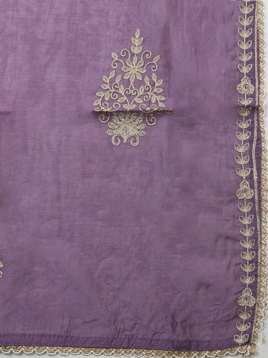 Embroidered Chanderi Unstitched Suit With Pant &amp; Dupatta