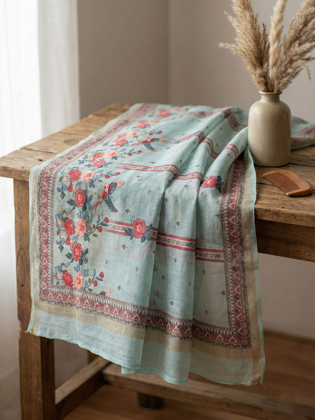 Embroidered Cotton Blend Unstitched Suit With Pant &amp; Dupatta