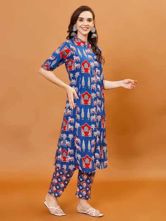 Printed Cotton Kurta With Pants