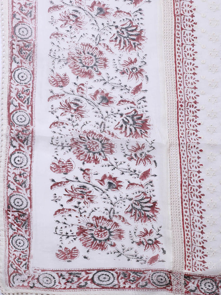 Embroidered Cotton Blend Unstitched Suit With Pant &amp; Dupatta