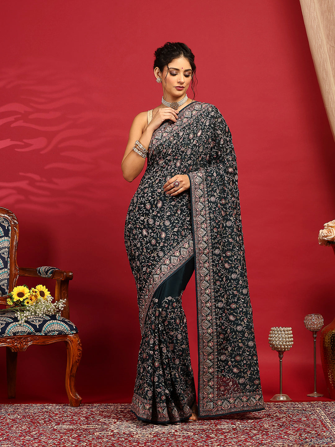 Embroidered Georgette Saree