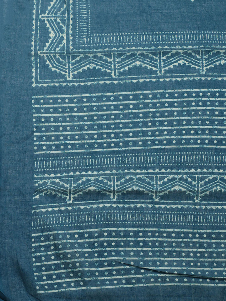 Printed Cotton Blend Unstitched Suit With Pant &amp; Dupatta