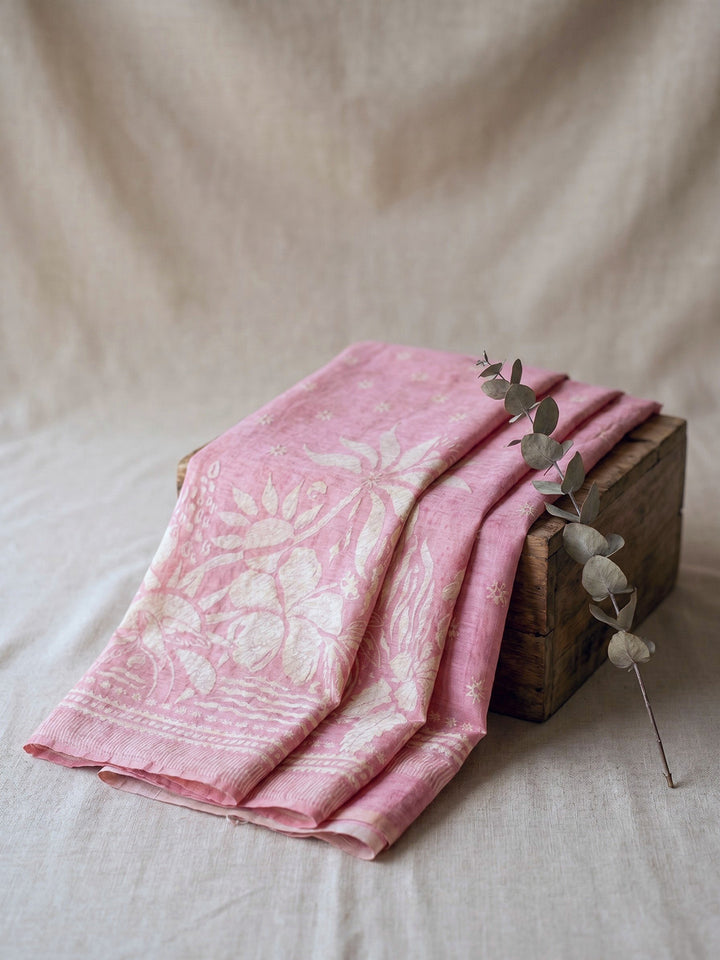 Printed Chanderi Unstitched Suit With Pant &amp; Dupatta
