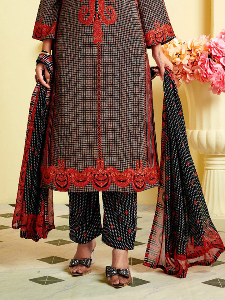 Printed Crepe Unstitched Suit With Pant &amp; Dupatta