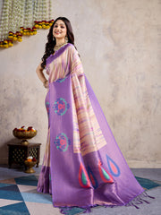 Floral Printed Zari Border Art Silk Woven Saree