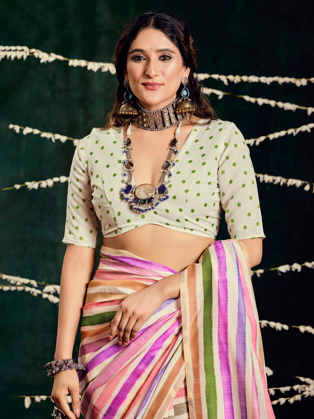 Check Printed Chanderi Saree