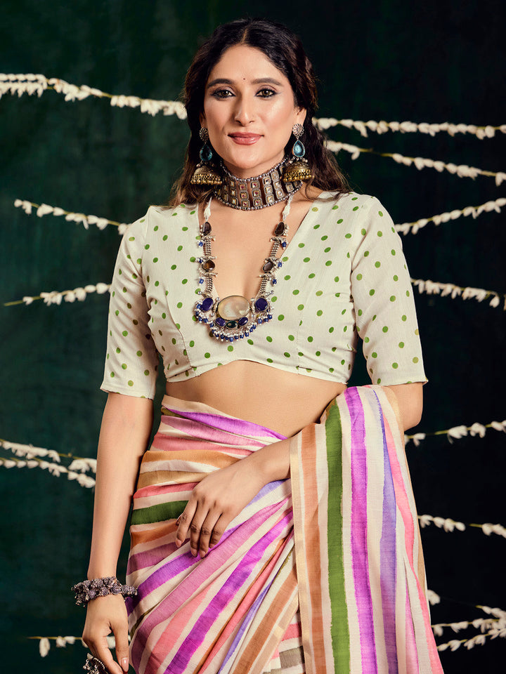 Check Printed Chanderi Saree