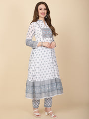 Floral Printed Cotton Kurta With Pants & Dupatta