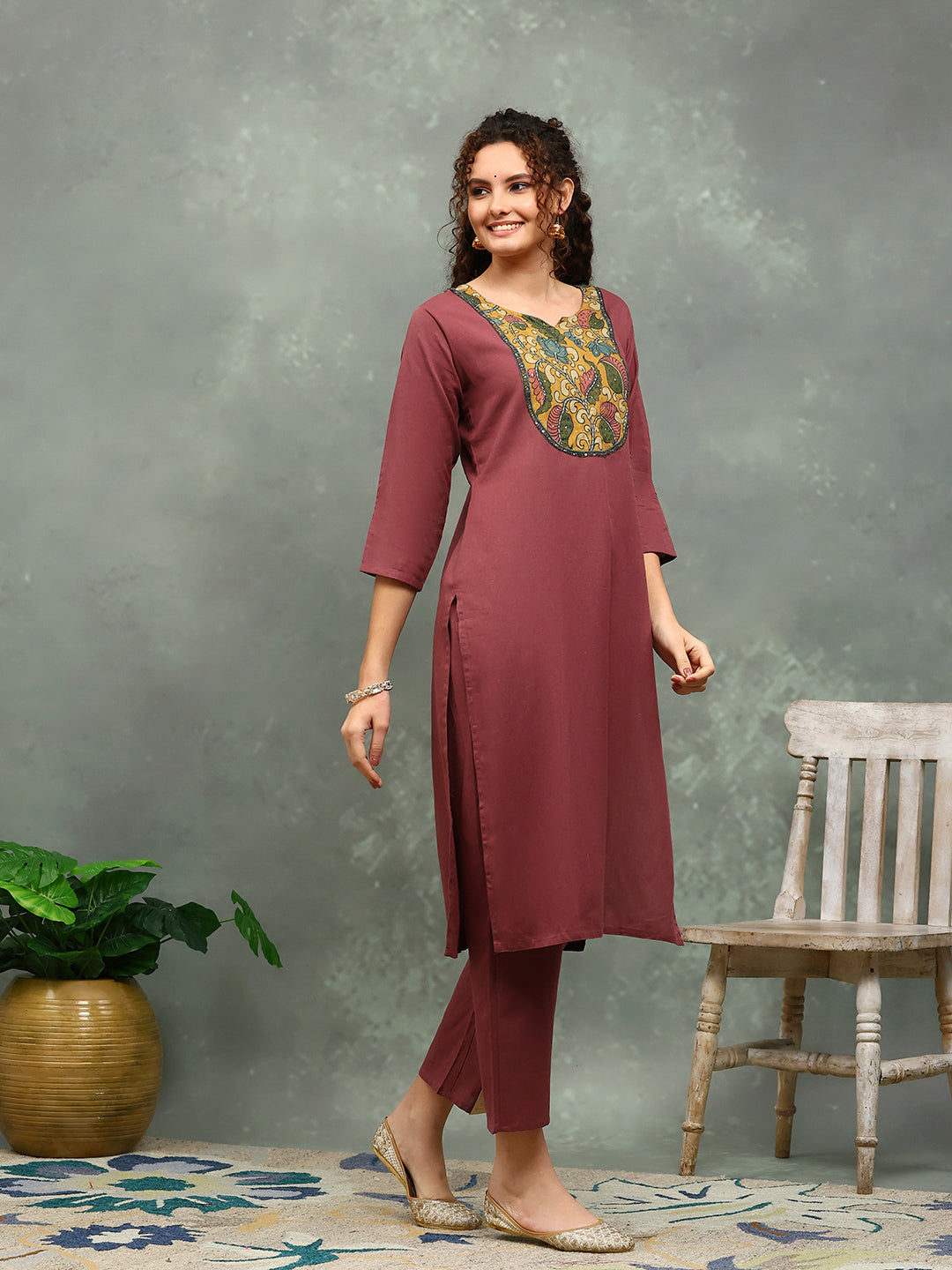Printed Cotton Blend Kurta With Pants &amp; Dupatta