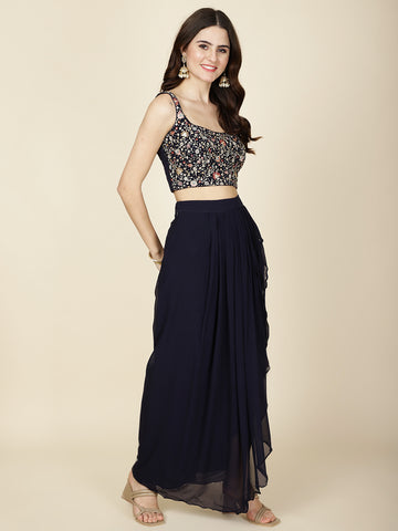 Resham Embroidery Georgette Choli With Pleated Skirt