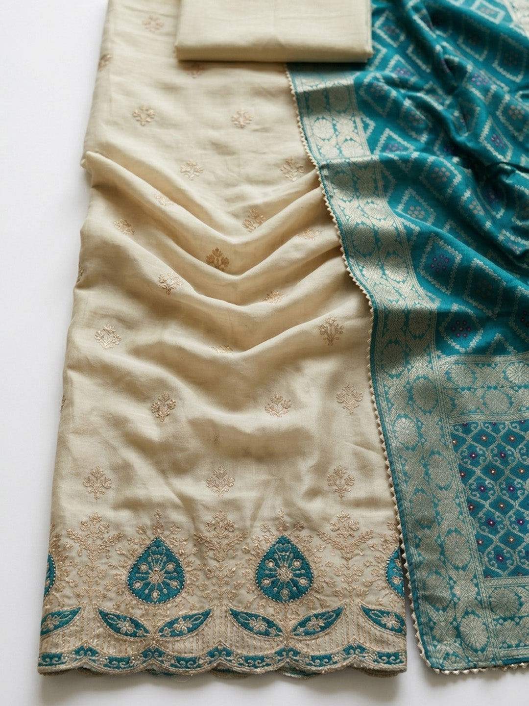 Embroidered Tissue Unstitched Suit With Pant &amp; Dupatta
