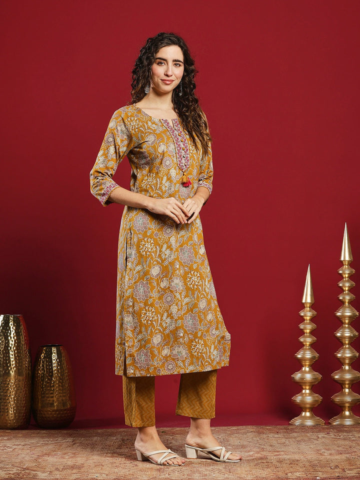 Printed Cotton Kurta With Pant &amp; Dupatta